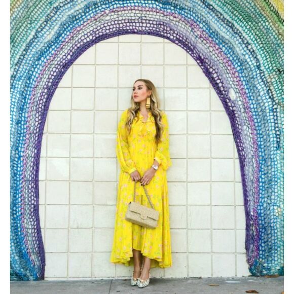 TOPSHOP Margot Yellow Floral Maxi Dress with Ruffles Size 2 - Picture 2 of 16